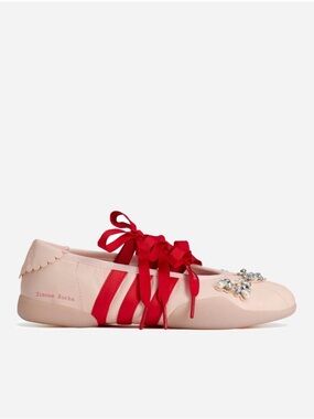 ADIDAS x Simone Rocha Pink Flats with Red Ribbon and Crystal Embellishment